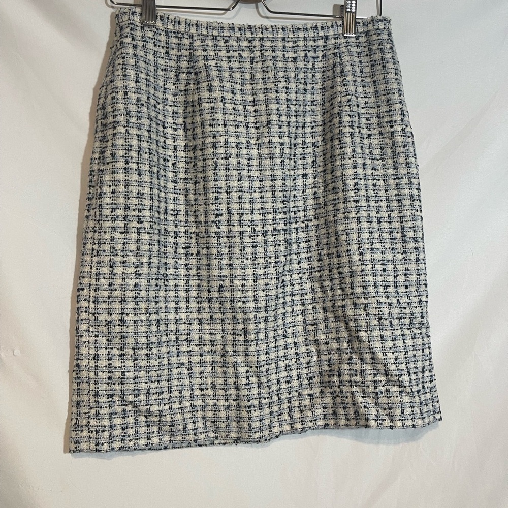 Karen Scott Tweed Pencil Skirt Blue White Bouclé Career Size 10 - Picture 3 of 11